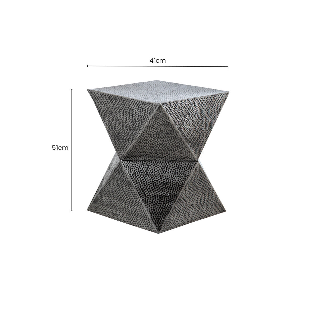 Grey Square Stool with Geometric Detailing and Antique Zinc Finish, Rabia