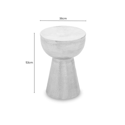 Polished Silver Aluminium Accent Table with Tapered Base and Subtle Hammered Detail, Rabia