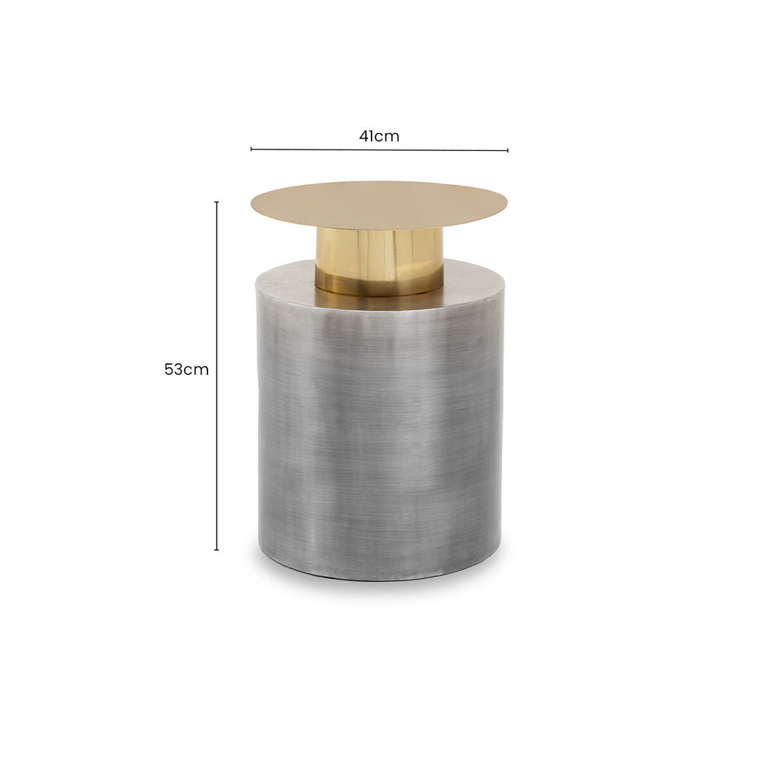 Grey Metal Straight Base Accent Table with Warm Metallic Gold Top, Rabia