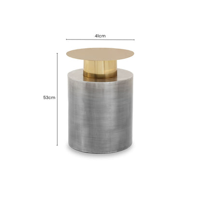 Grey Metal Straight Base Accent Table with Warm Metallic Gold Top, Rabia