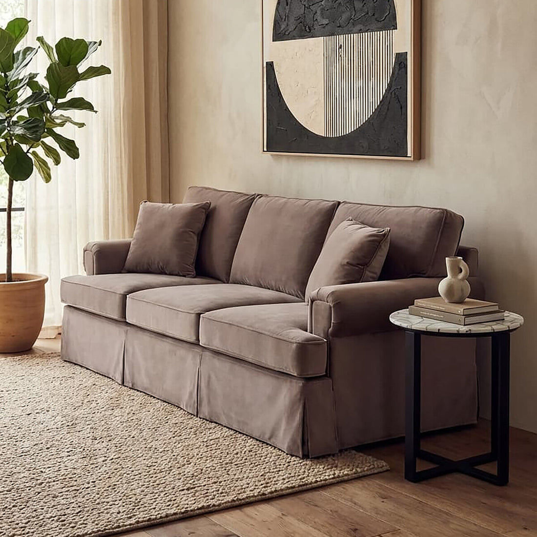 3 Seater Mink Velvet Sofa, Ralph
