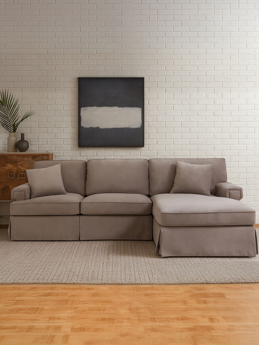 Ralph Three Seat Mink Velvet Right Chaise Sofa