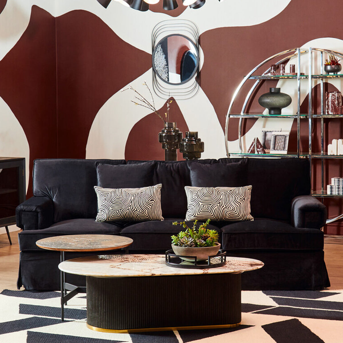 Ralph Three Seat Black Velvet Sofa