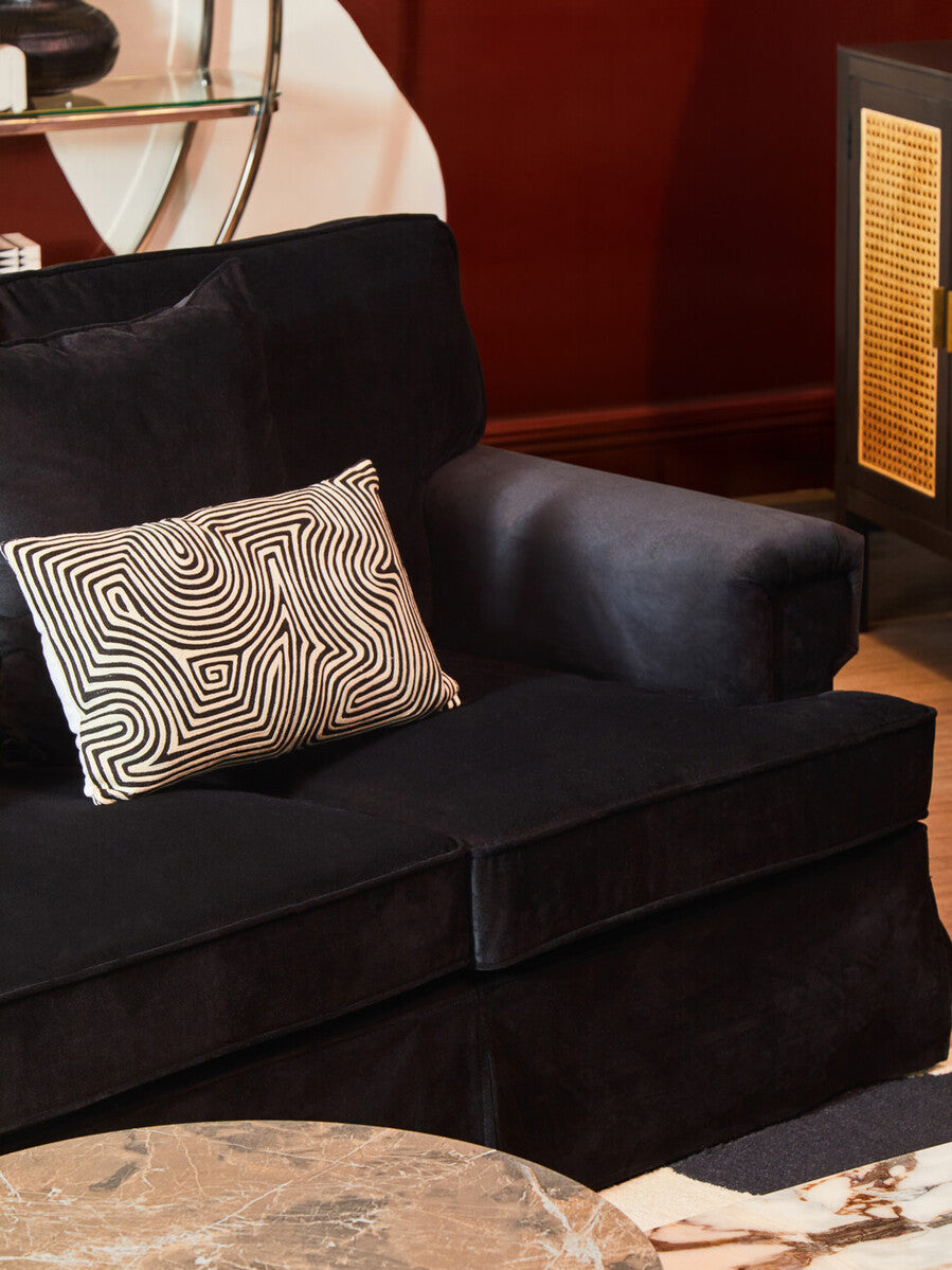 3 Seater Black Velvet Sofa, Ralph