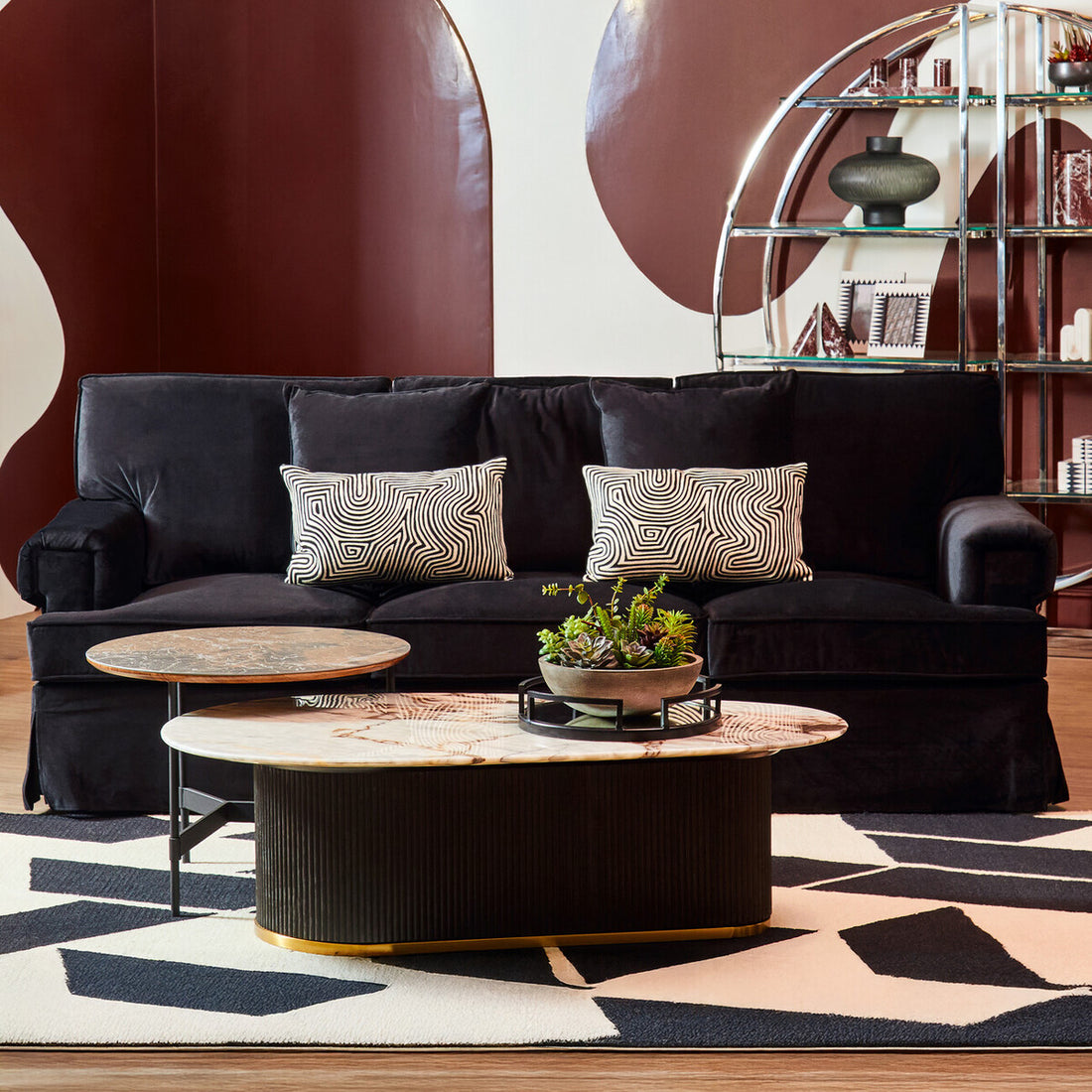 3 Seater Black Velvet Sofa, Ralph