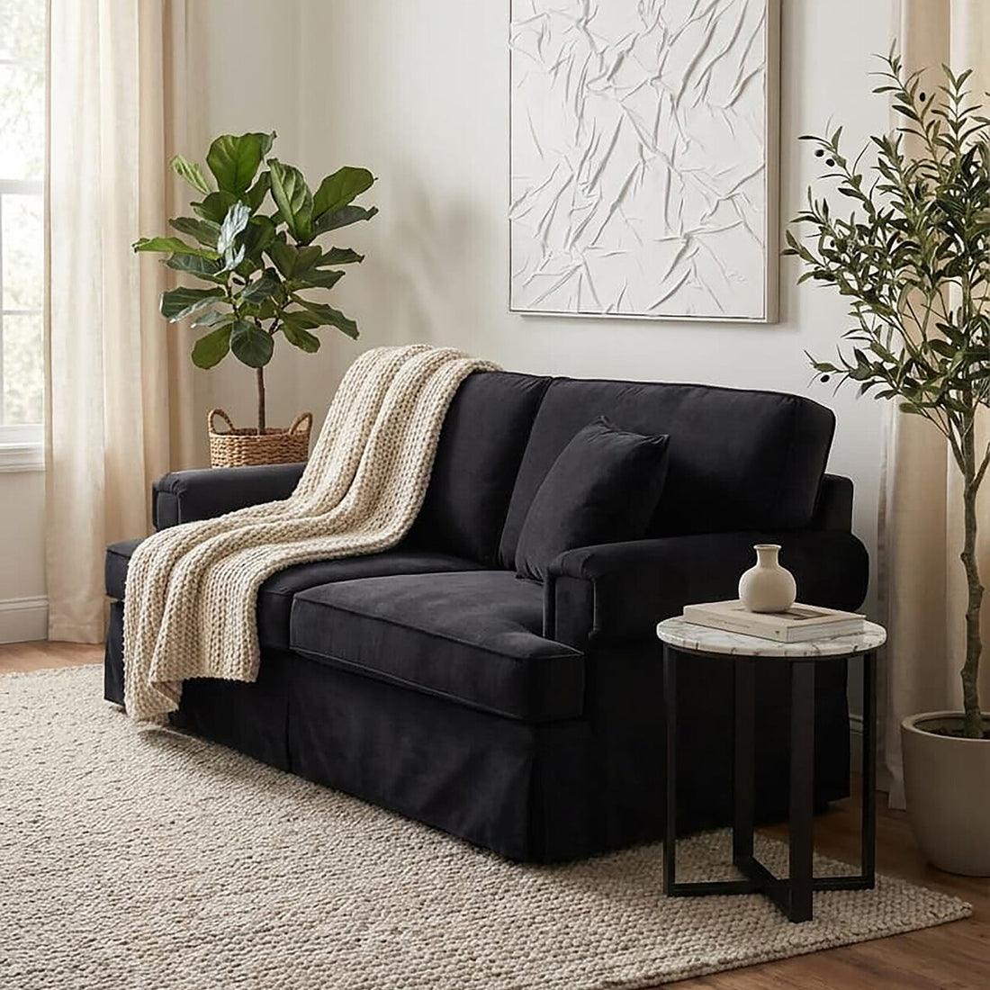 2 Seater Black Velvet Sofa, Ralph