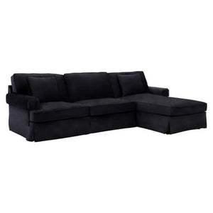 Ralph Three Seat Black Velvet Right Chaise Sofa