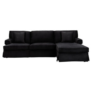 Ralph Three Seat Black Velvet Right Chaise Sofa
