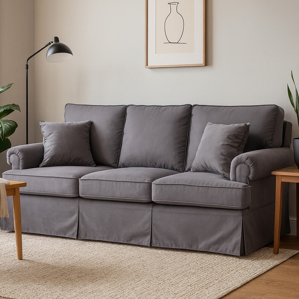 3 Seater Grey Velvet Sofa, Ralph - Image 6