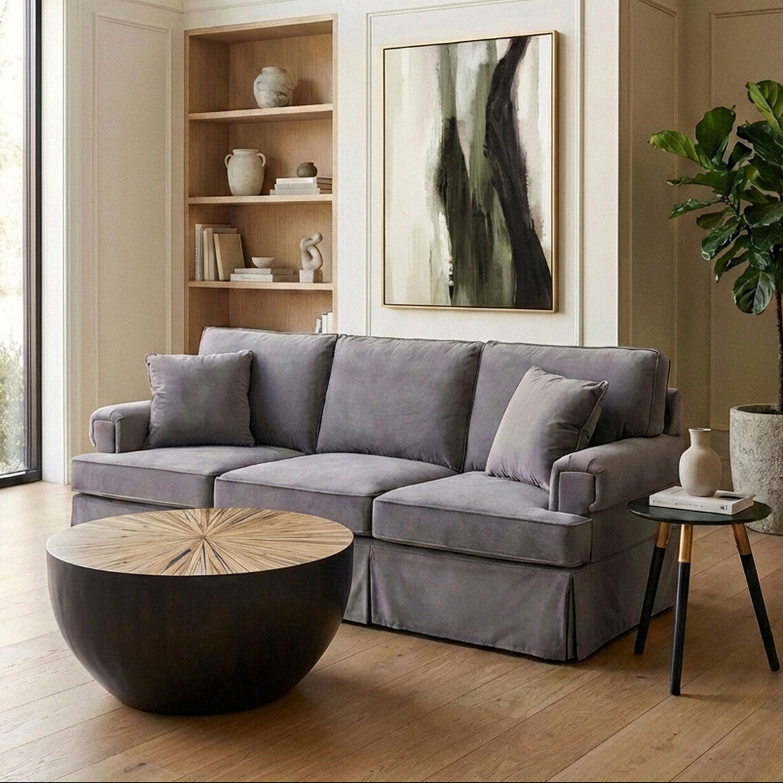3 Seater Grey Velvet Sofa, Ralph - Image 1