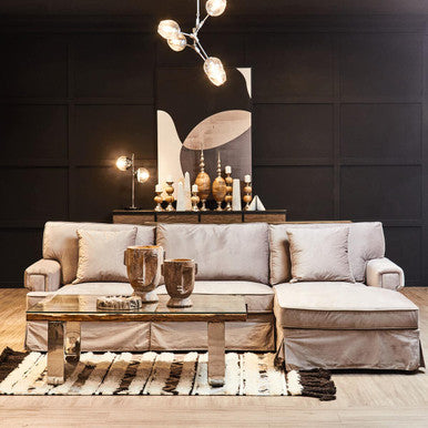 Ralph Three Seat Grey Velvet Right Chaise Sofa
