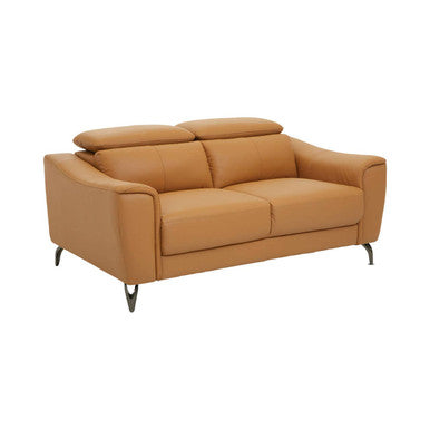 2 Seater Light Tan Leather Sofa with Adjustable Headrest, Padua