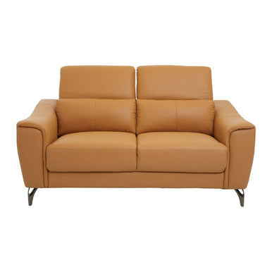 2 Seater Light Tan Leather Sofa with Adjustable Headrest, Padua