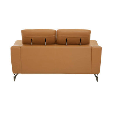 2 Seater Light Tan Leather Sofa with Adjustable Headrest, Padua