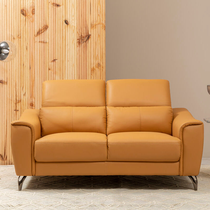 2 Seater Light Tan Leather Sofa with Adjustable Headrest, Padua - Image 1
