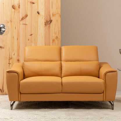 2 Seater Light Tan Leather Sofa with Adjustable Headrest, Padua - Image 1