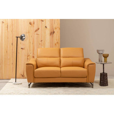 2 Seater Light Tan Leather Sofa with Adjustable Headrest, Padua