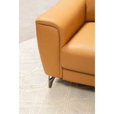 2 Seater Light Tan Leather Sofa with Adjustable Headrest, Padua