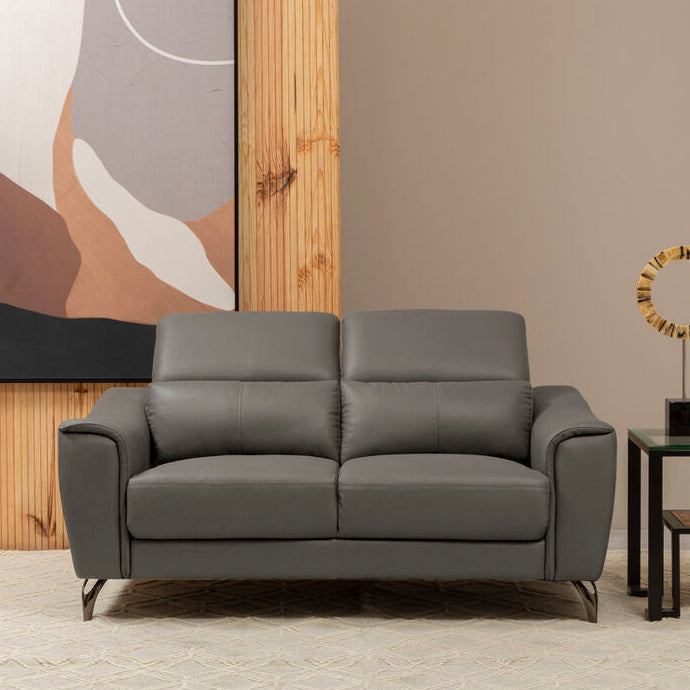 2 Seater Grey Leather Sofa, Padua - Image 1