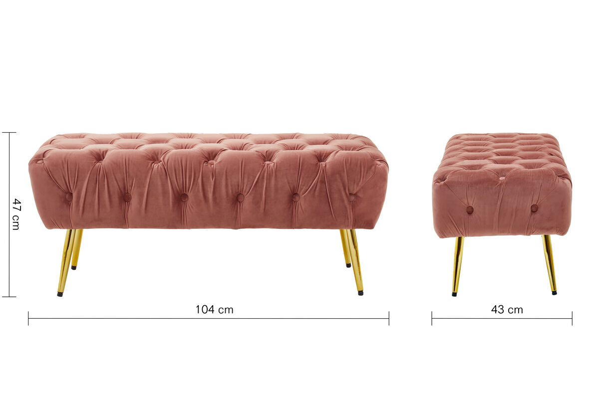 Tamra Dusty Pink Velvet Bench with Gold Legs