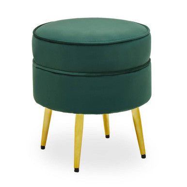 Tamra Round Emerald Green Velvet Gold Leg Footstool