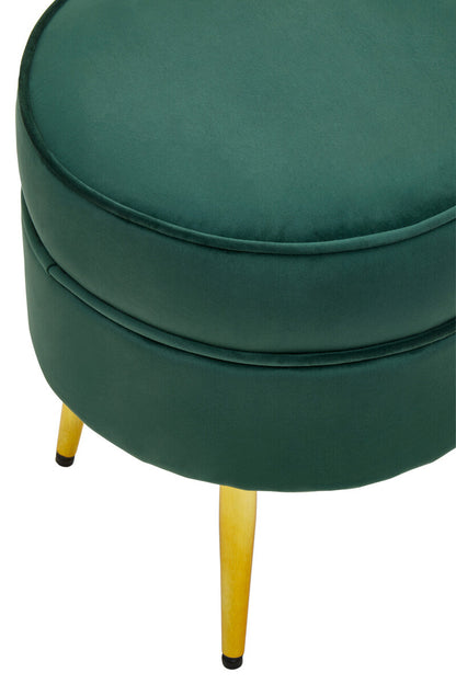 Tamra Round Emerald Green Velvet Gold Leg Footstool
