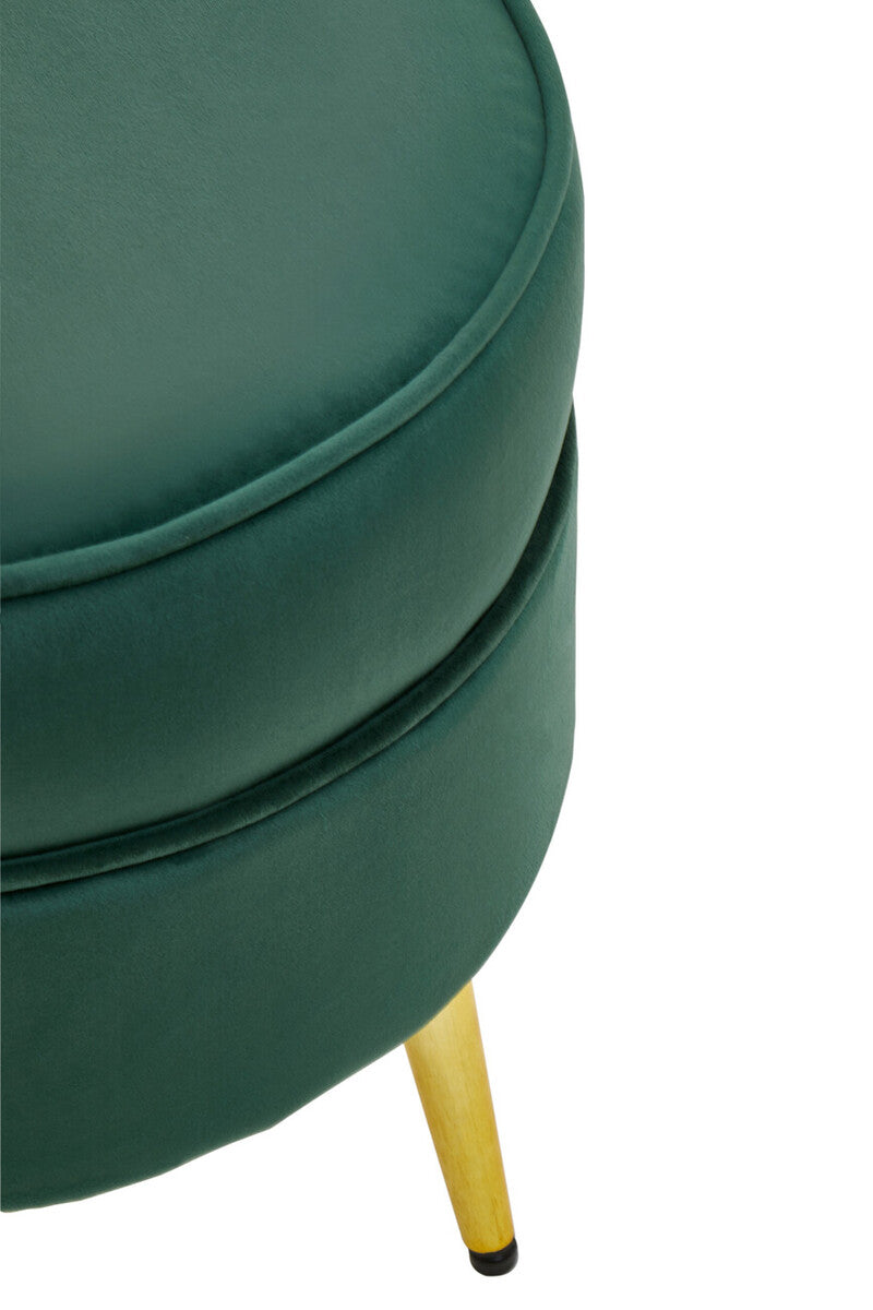 Tamra Round Emerald Green Velvet Gold Leg Footstool