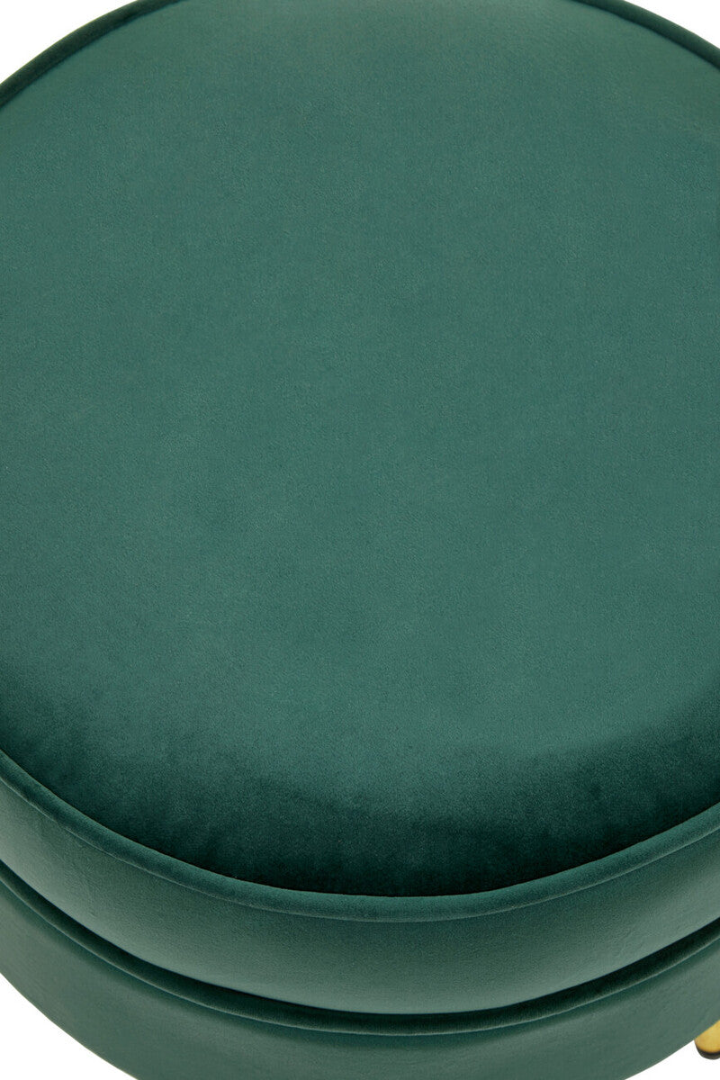 Tamra Round Emerald Green Velvet Gold Leg Footstool