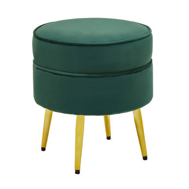 Tamra Round Emerald Green Velvet Gold Leg Footstool