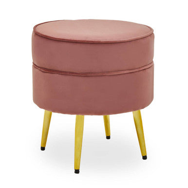 Tamra Round Dusty Pink Velvet Gold Leg Footstool