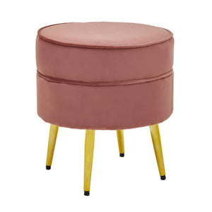 Tamra Round Dusty Pink Velvet Gold Leg Footstool