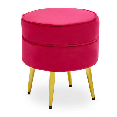 Tamra Round Bright Pink Velvet Gold Leg Footstool