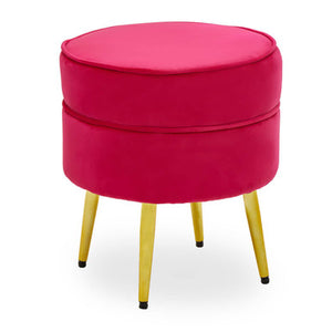 Tamra Round Bright Pink Velvet Gold Leg Footstool