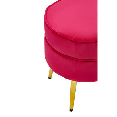 Tamra Round Bright Pink Velvet Gold Leg Footstool