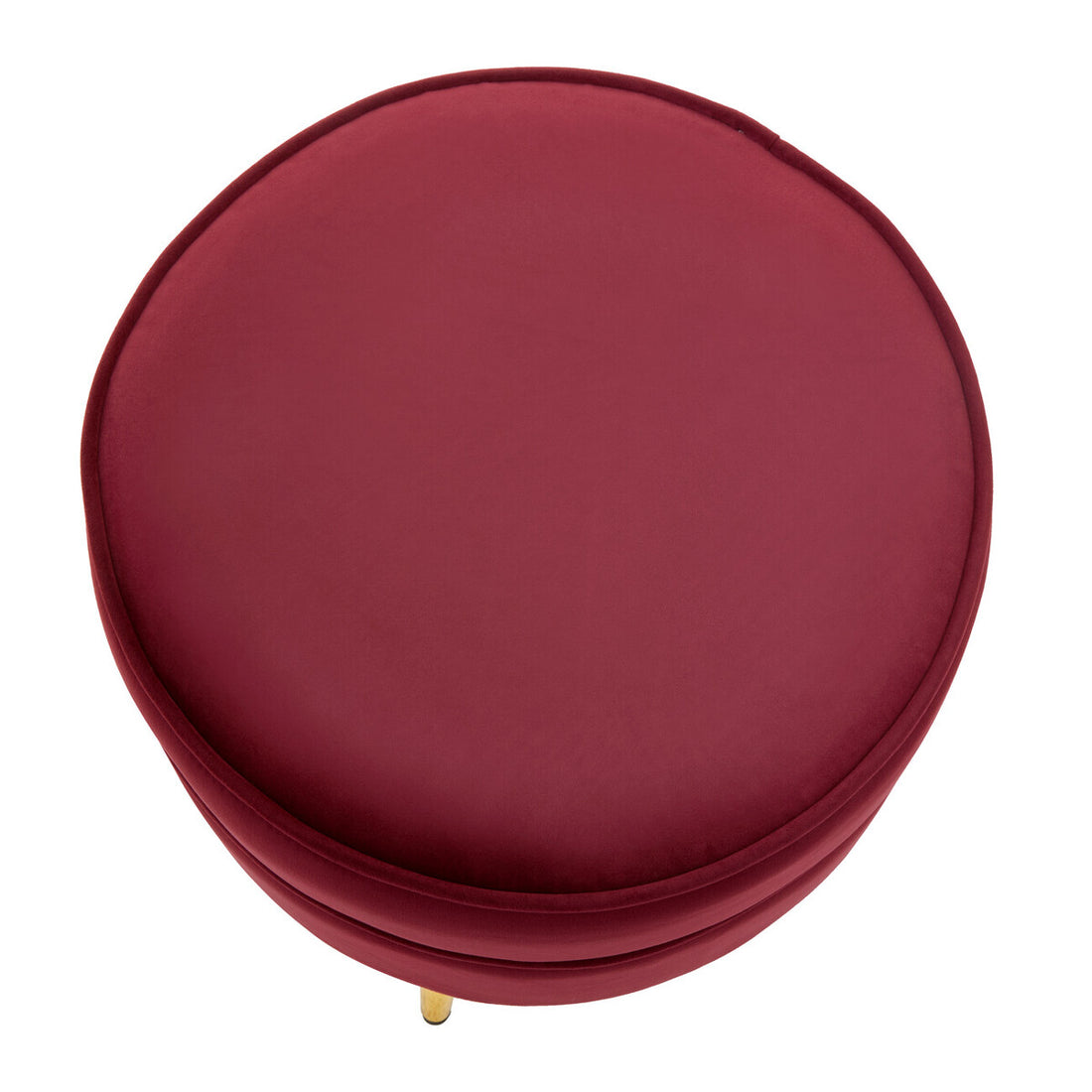Tamra Round Wine Velvet Gold Leg Footstool