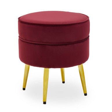 Tamra Round Wine Velvet Gold Leg Footstool