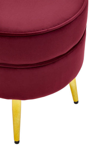 Tamra Round Wine Velvet Gold Leg Footstool