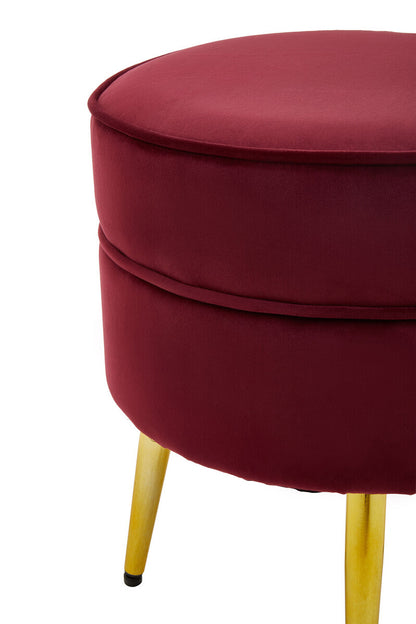 Tamra Round Wine Velvet Gold Leg Footstool