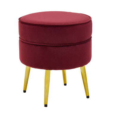 Tamra Round Wine Velvet Gold Leg Footstool