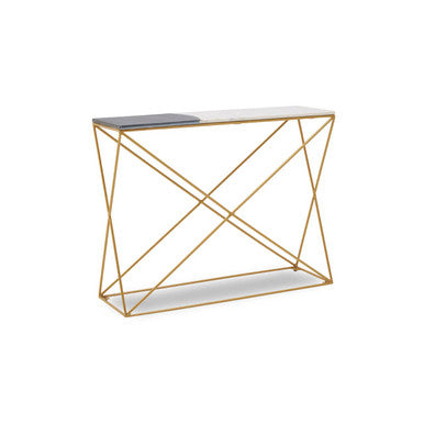 Vizzini Two Tone Marble Top and Brass Finish Frame Console