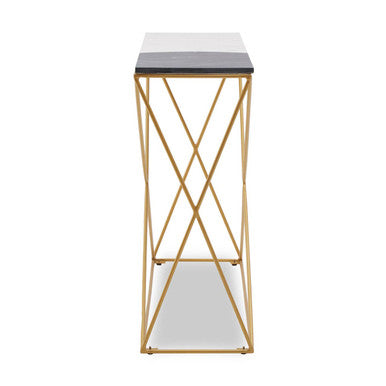 Vizzini Two Tone Marble Top and Brass Finish Frame Console