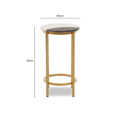 Round Side Table with 2 Tone Marble Top and Gold Finished Frame, Vizzini