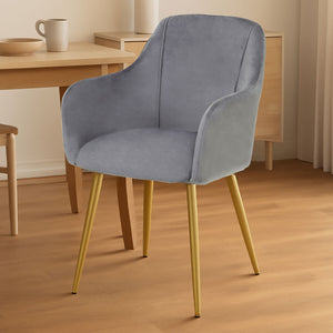 Darcy Grey Velvet Dining Chair with Brushed Gold Legs