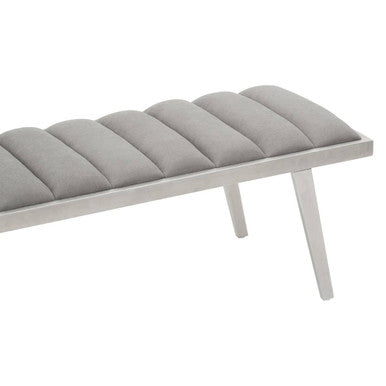 Gilden Grey Velvet Bench with Brused Silver Frame