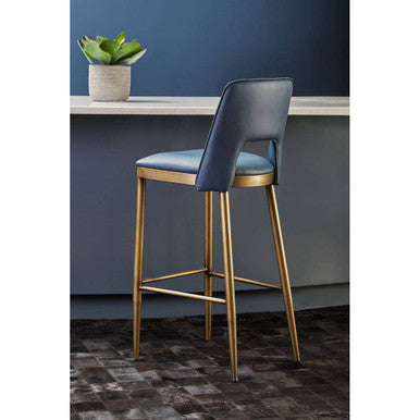 Gilden Blue Leather Effect Bar Chair