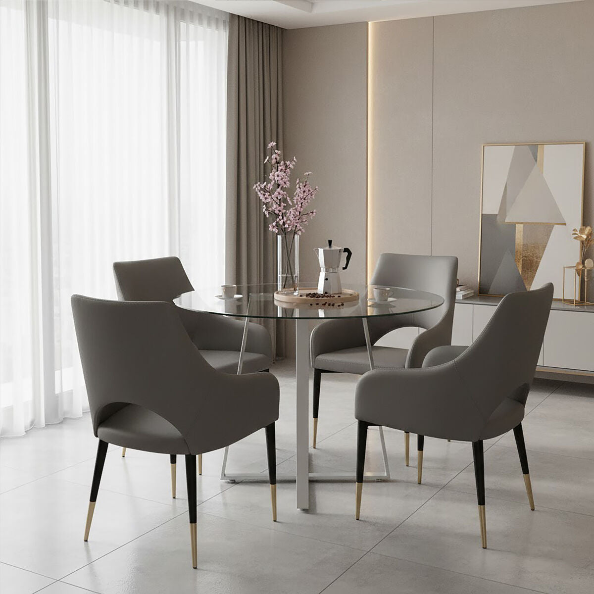 Gilden Grey Leather Effect Dining Chair with Gold Tip Legs