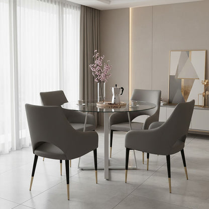 Gilden Grey Leather Effect Dining Chair with Gold Tip Legs