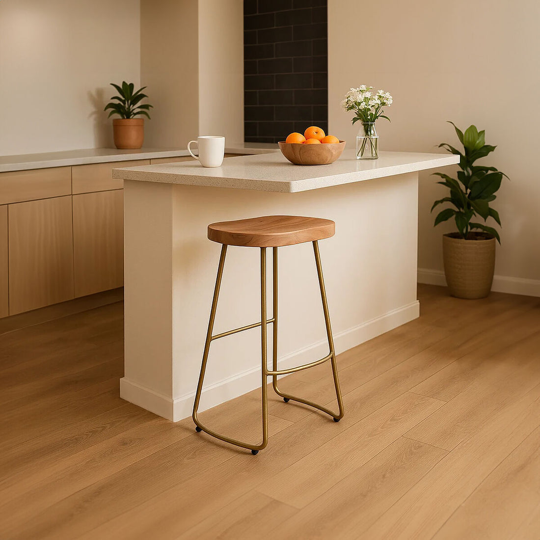 Nandri Acacia Wood and Antique Brass Bar Stool