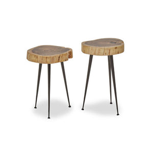 Nandri Natural Acacia Wood Set of 2 Side Tables with Live Edge