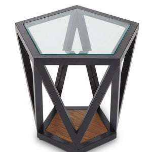 Cibo Clear Glass and Black Metal Hexagonal Side Table